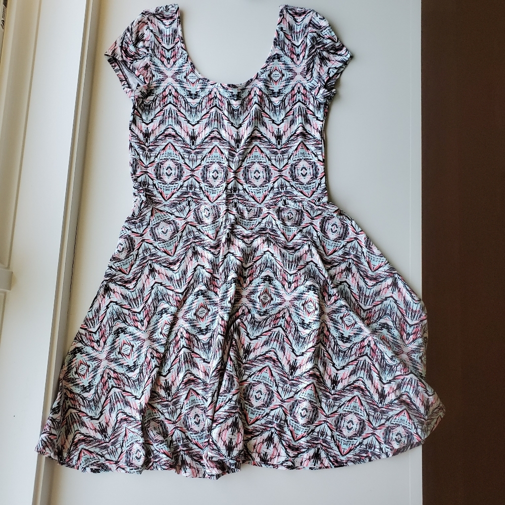 Colorful Black Pattern Skater Dress